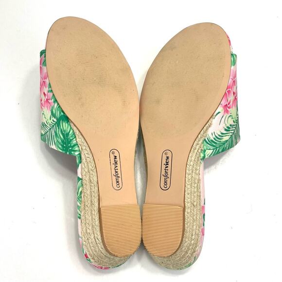 Comfortview Capri Wedge Slide Sandal Sz 8 WW Green & Pink Floral Espadrille New - Picture 7 of 16